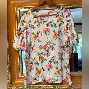 Cato White Floral Puff Sleeve Top - Size XL